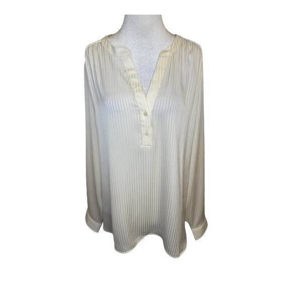 NEW J. Crew Women’s XXL Ivory Shadow-striped long-sleeve popover placket blouse - Picture 2 of 9